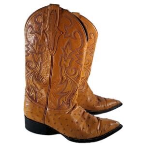 Exotic Full Quill Ostrich Cowboy Western Boots Mens 7 Orange Pointed Toe Mexico